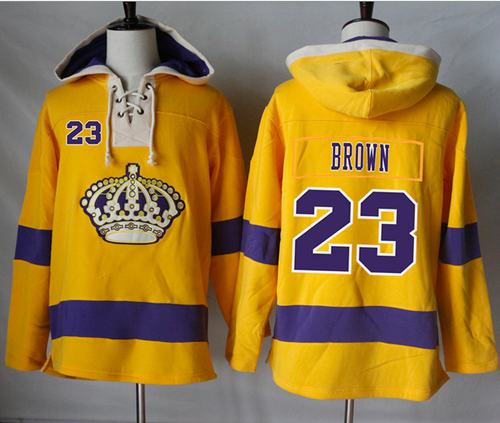 Kings #23 Dustin Brown Gold Sawyer Hooded Sweatshirt Stitched NHL Jersey - Click Image to Close